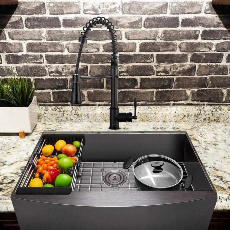 All-in-One Matte Black Finished Stainless Steel 30 in. x 20 in. Farmhouse Apron Mount Kitchen Sink with Faucet