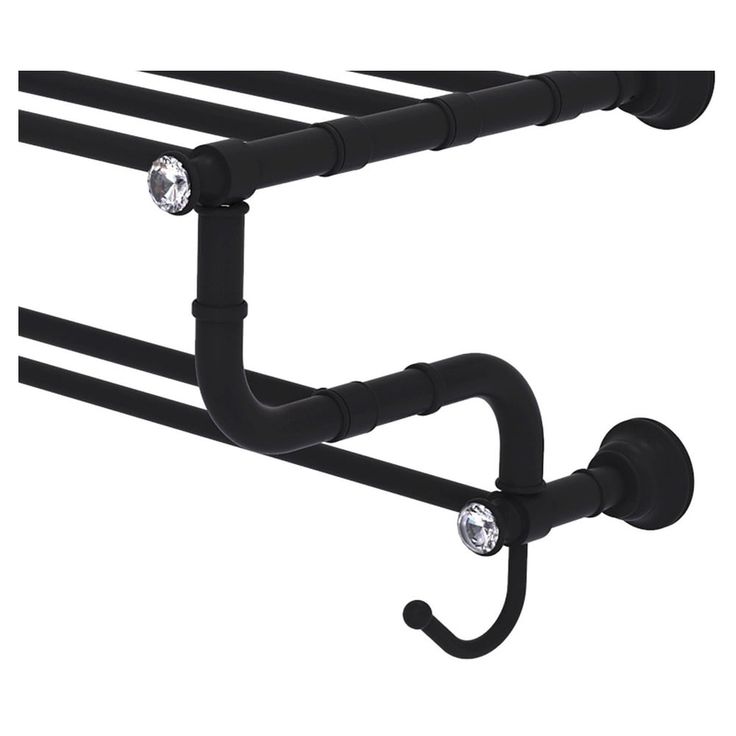 Allied Brass Carolina Crystal Collection 36-in Towel Shelf with Double Towel Bar in Matte Black