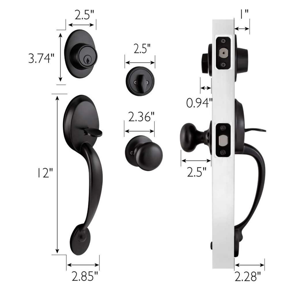 Coventry Matte Black Door Handleset with Cambridge Knob Interior and Single Cylinder Deadbolt - Super Arbor