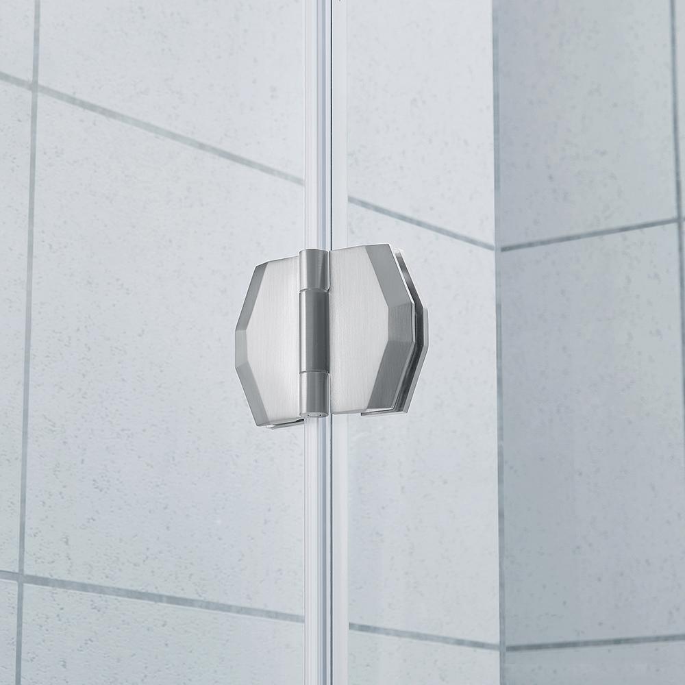 Glamour 38 in. x 73.90 in. Semi-Frameless Pivot Corner Shower Door in Satin Nickel with 38 in. x 38 in. Base in White - Super Arbor