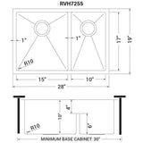 28 in. Low-Divide Double Bowl 60/40 Undermount Tight Radius 16-Gauge Stainless Steel Kitchen Sink - Super Arbor