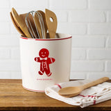 7 in. D White Gingerbread Round Utensil Crock