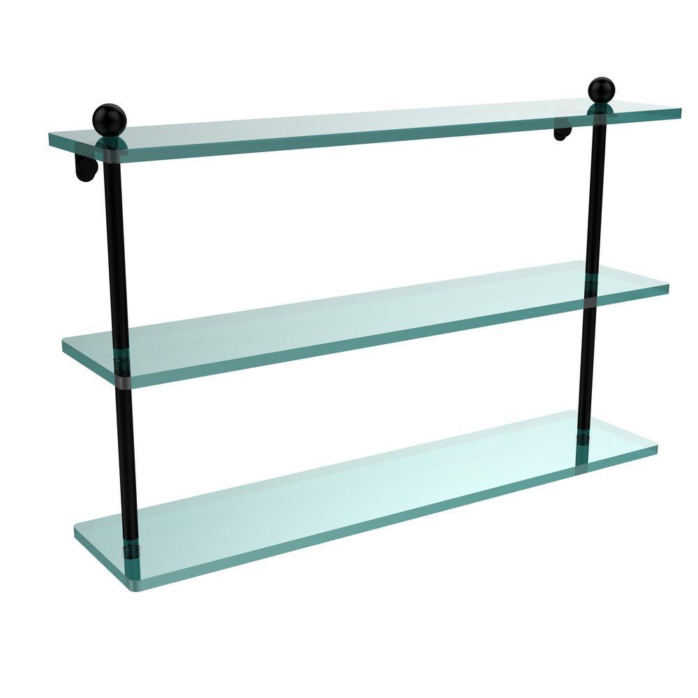 22 in. L  x 15 in. H  x 5 in. W 3-Tier Clear Glass Bathroom Shelf in Satin Nickel - Super Arbor