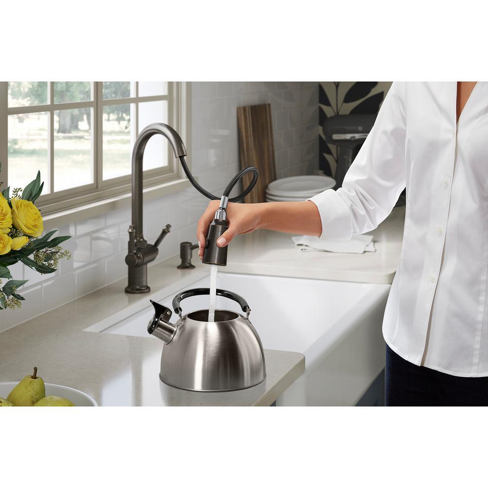 Thierry Two Handle Pull-Down Sprayer Kitchen Faucet with Soap Dispenser in Oil-Rubbed Bronze - Super Arbor