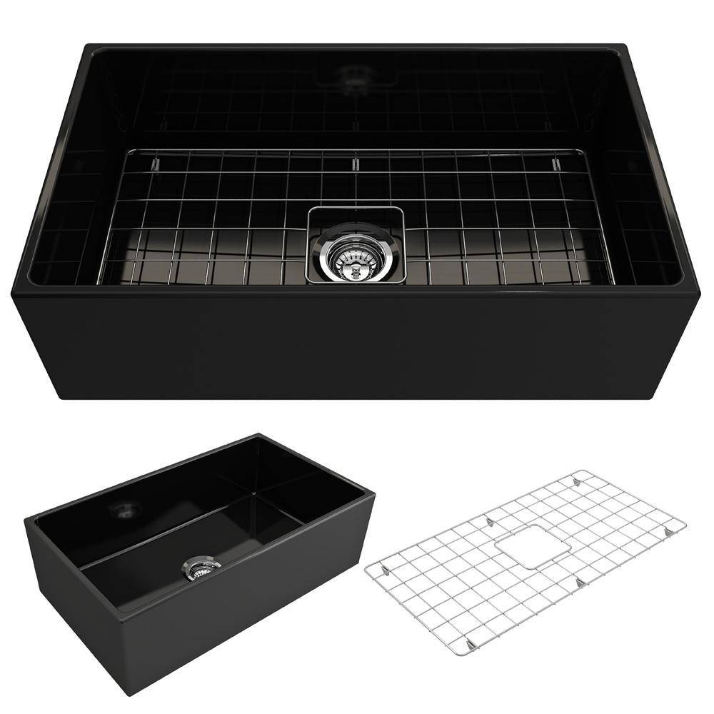 Contempo Farmhouse Apron Front Fireclay 27 in. Single Bowl Kitchen Sink with Bottom Grid and Strainer in White - Super Arbor