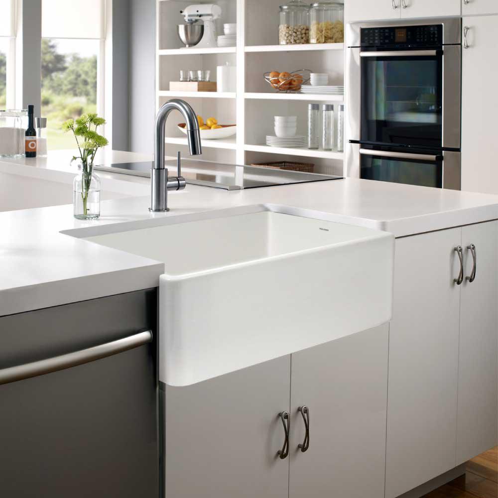 Platus Series Farmhouse Apron Front Fireclay 33 in. Single Bowl Kitchen Sink in White - Super Arbor