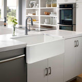 Platus Series Farmhouse Apron Front Fireclay 33 in. Single Bowl Kitchen Sink in White - Super Arbor