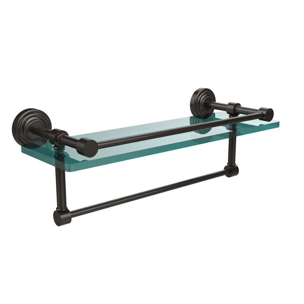 16 in. L  x 5 in. H  x 5 in. W Clear Glass Bathroom Shelf with Towel Bar in Polished Nickel - Super Arbor