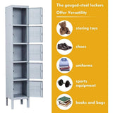 LISSIMO 5 Door 5-Shelf Gray Storage Lockers with Lock Door, Metal Storage Cabinet 5 Tier for Employees, School,Gym, Home, Office