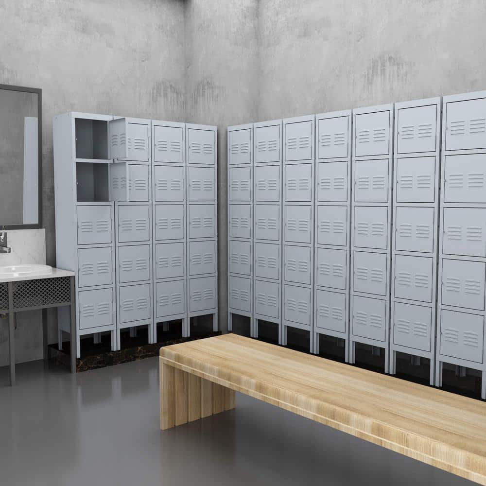 LISSIMO 5 Door 5-Shelf Gray Storage Lockers with Lock Door, Metal Storage Cabinet 5 Tier for Employees, School,Gym, Home, Office