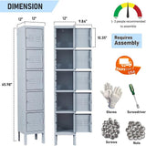 LISSIMO 5 Door 5-Shelf Gray Storage Lockers with Lock Door, Metal Storage Cabinet 5 Tier for Employees, School,Gym, Home, Office