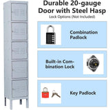 LISSIMO 5 Door 5-Shelf Gray Storage Lockers with Lock Door, Metal Storage Cabinet 5 Tier for Employees, School,Gym, Home, Office