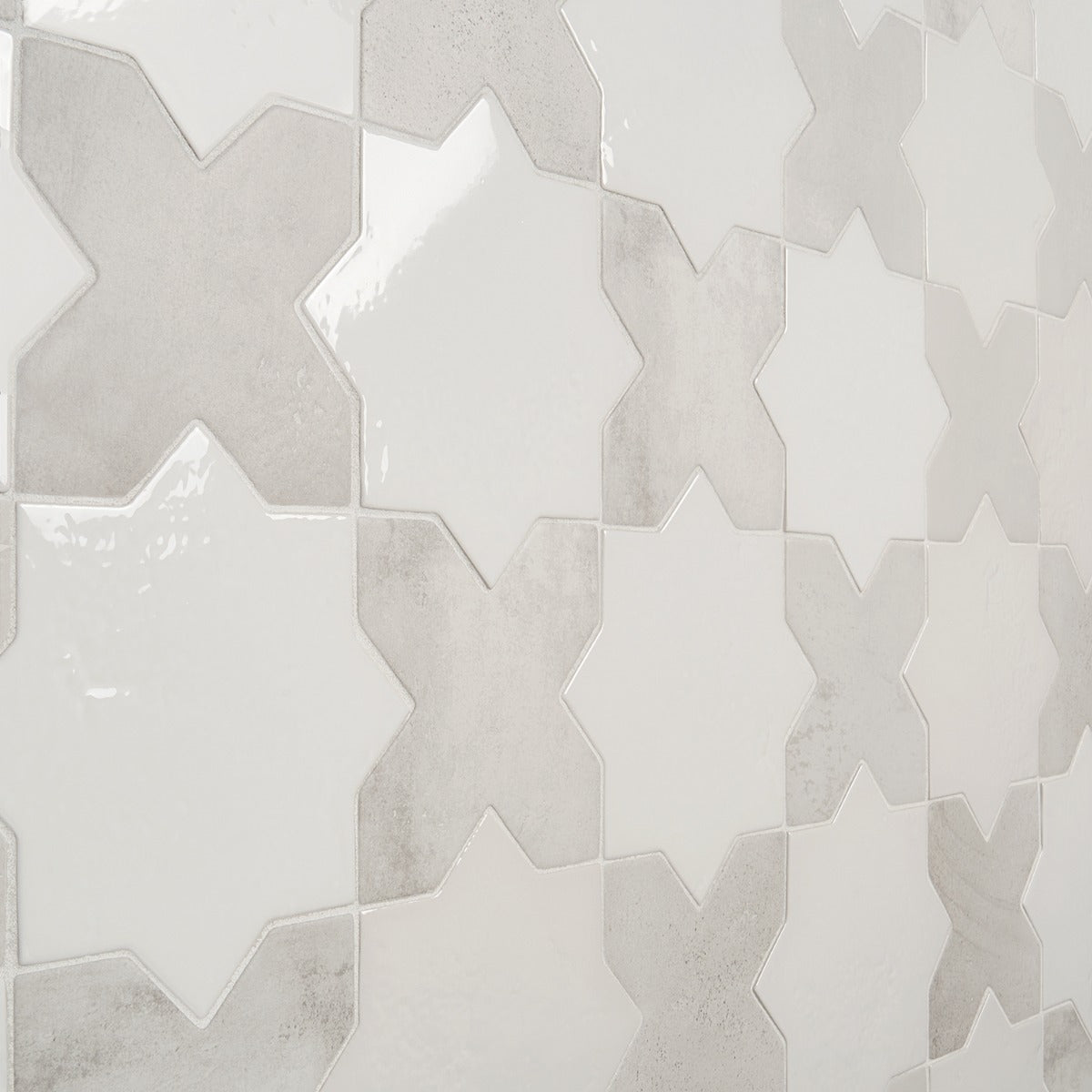 Lux Tile Parma White Polished Star and Matte Cross 6" Terracotta Look Porcelain Tile