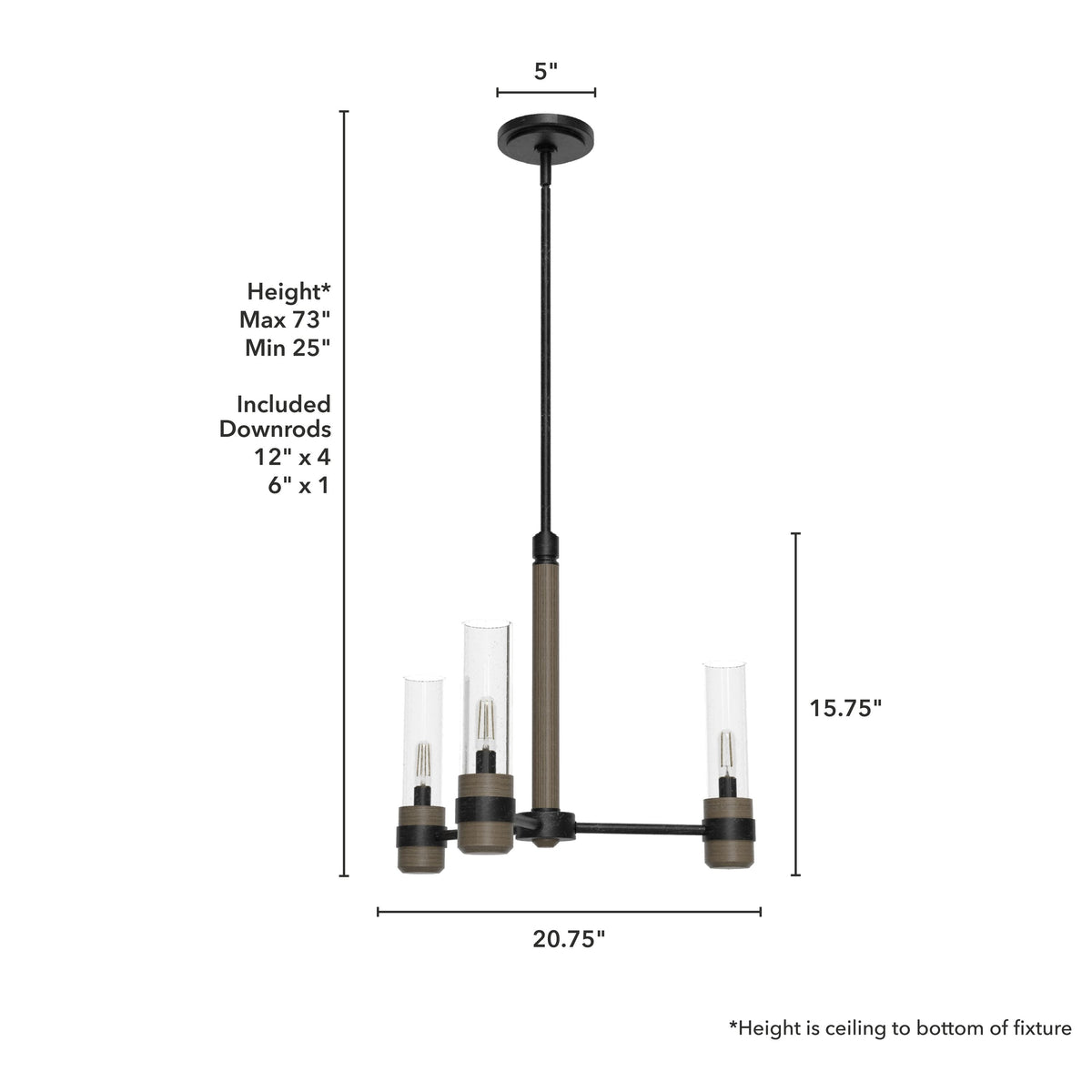 Hunter River Mill 3-Light Matte Black Rustic Led Bare Bulb Chandelier