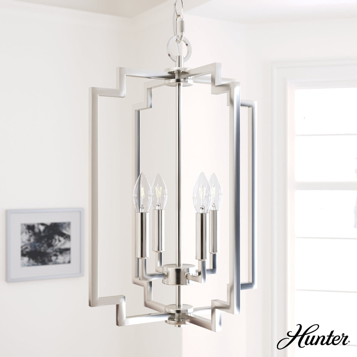 Hunter Zoanne 4-Light Brushed Nickel Modern/Contemporary Geometric LED Medium Hanging Kitchen Island Light