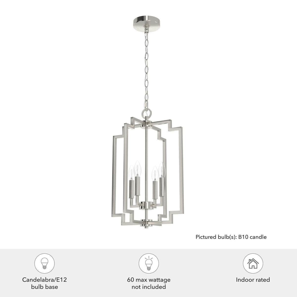 Hunter Zoanne 4-Light Brushed Nickel Modern/Contemporary Geometric LED Medium Hanging Kitchen Island Light