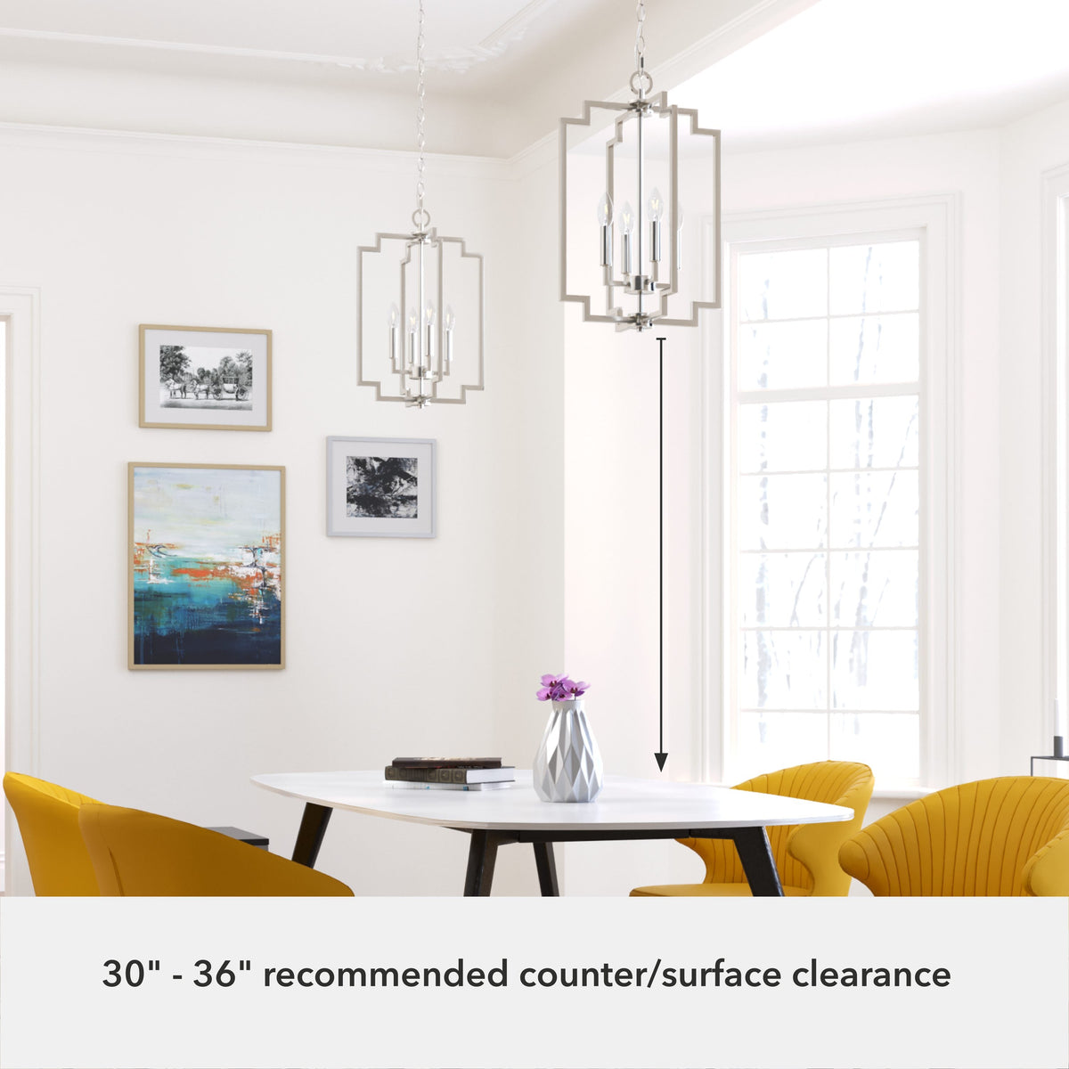 Hunter Zoanne 4-Light Brushed Nickel Modern/Contemporary Geometric LED Medium Hanging Kitchen Island Light
