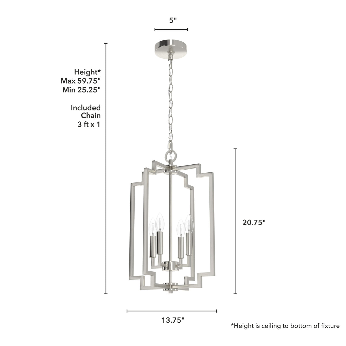 Hunter Zoanne 4-Light Brushed Nickel Modern/Contemporary Geometric LED Medium Hanging Kitchen Island Light