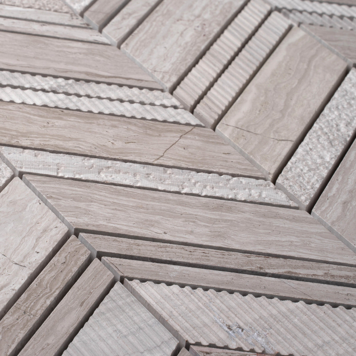 Apollo Tile (Sample) Sparta Wooden Beige 4-in x 4-in Polished Marble Chevron Mosaic Floor and Wall Tile