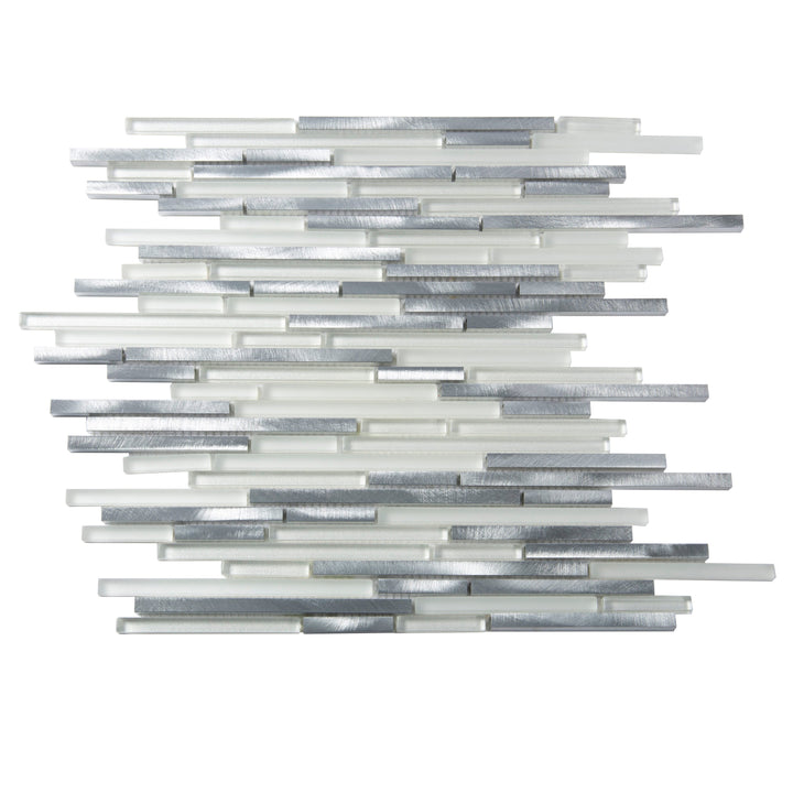 Apollo Tile Waterfall White and Silver 12-in x 12-in Multi-finish Glass/Metal Marble look Mosaic Wall Tile product image