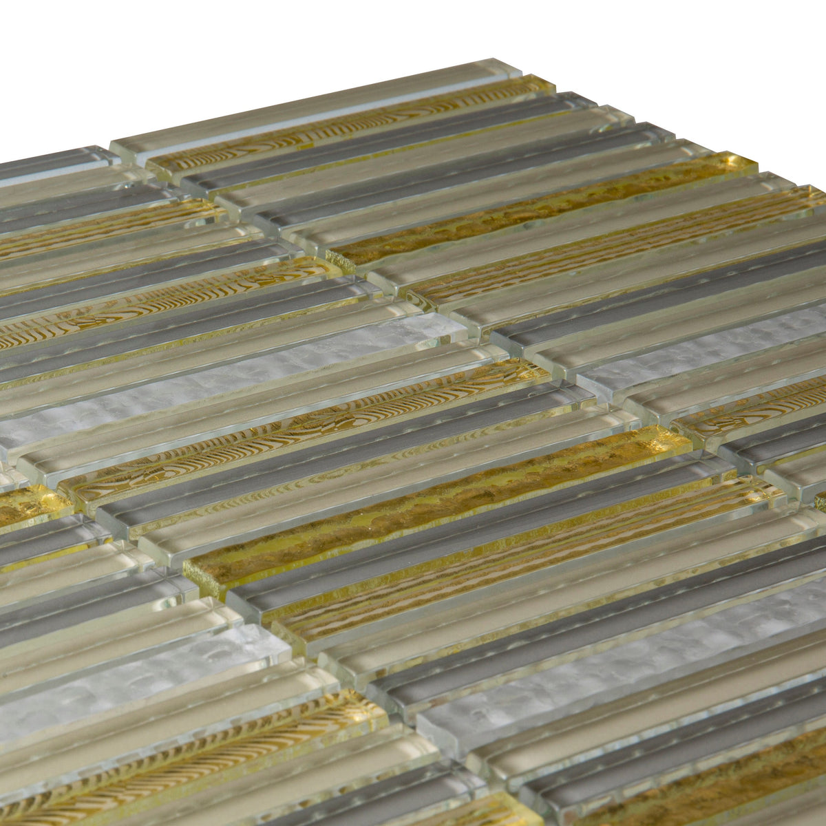 Apollo Tile (Sample) Waterfall Gold and Beige 4-in x 4-in Glossy Glass Linear Patterned Wall Tile