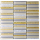 Apollo Tile Waterfall Gold and Beige 12-in x 12-in Glossy Glass Linear Patterned Wall Tile (4.83-sq. ft/ Carton)