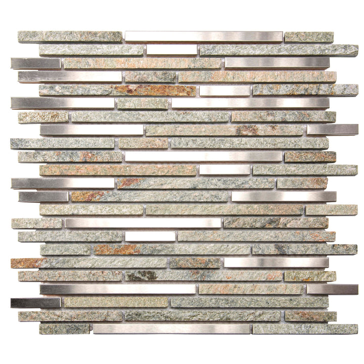 Apollo Tile Waterfall Gray 12-in x 12-in Polished Glass; Metal; Stone Travertine Linear Cement Look Wall Tile (4.83-sq. ft/ Carton)