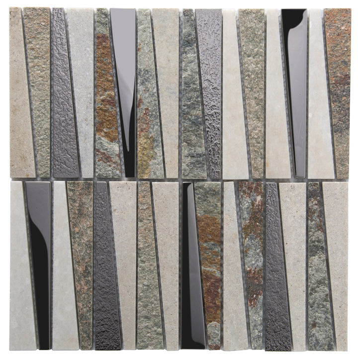 Apollo Tile (Sample) Floor and Wall Tile Gray and Beige 4-in x 4-in Polished Glass/Metal/Stone Quartz Linear Patterned Floor and Wall Tile