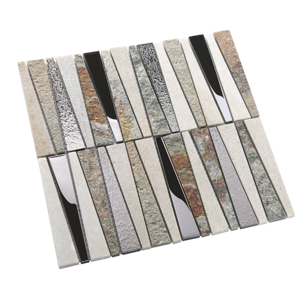 Apollo Tile (Sample) Floor and Wall Tile Gray and Beige 4-in x 4-in Polished Glass/Metal/Stone Quartz Linear Patterned Floor and Wall Tile