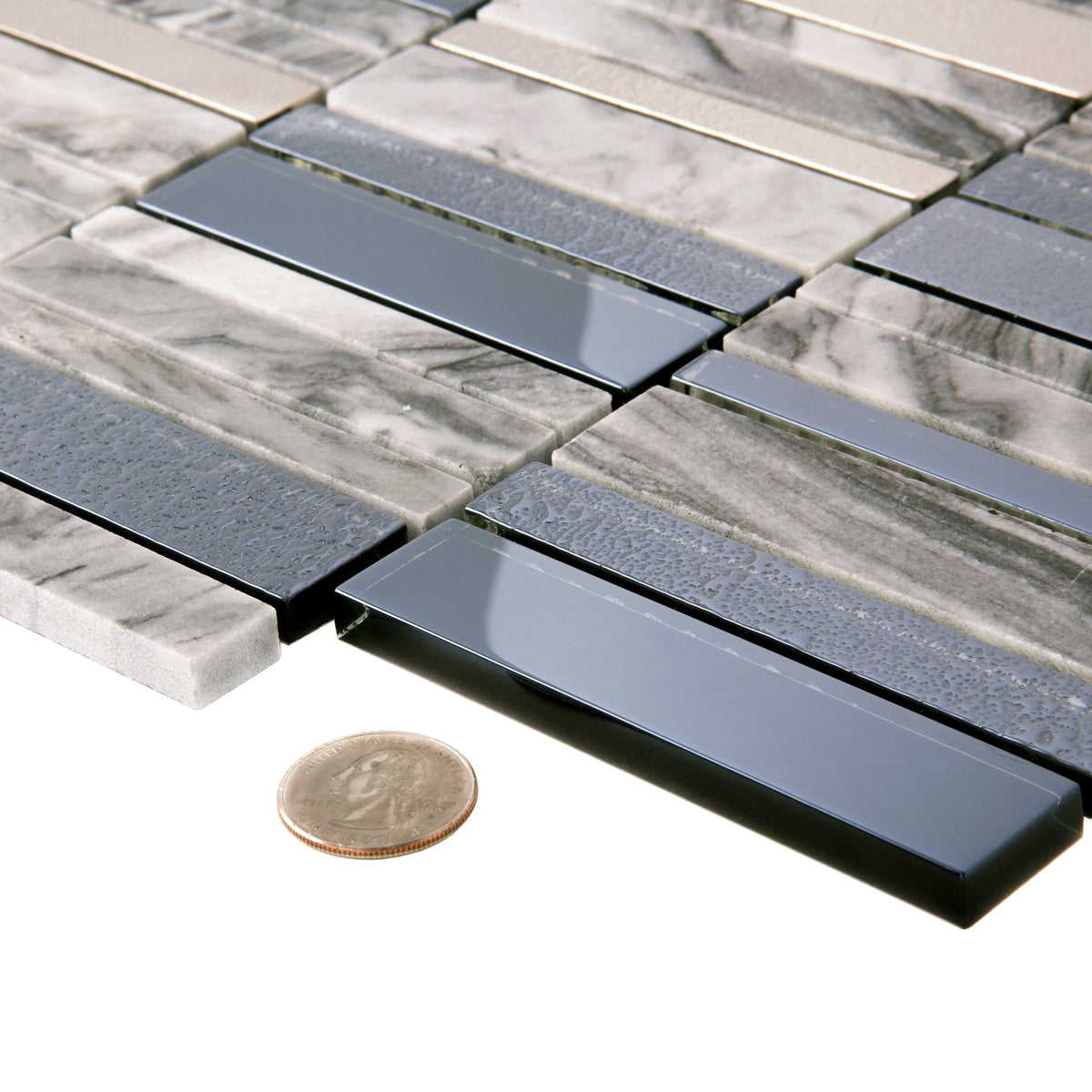 Apollo Tile (Sample) Floor and Wall Tile Gray, Gold and Black 4-in x 4-in Polished Marble Linear Patterned Floor and Wall Tile