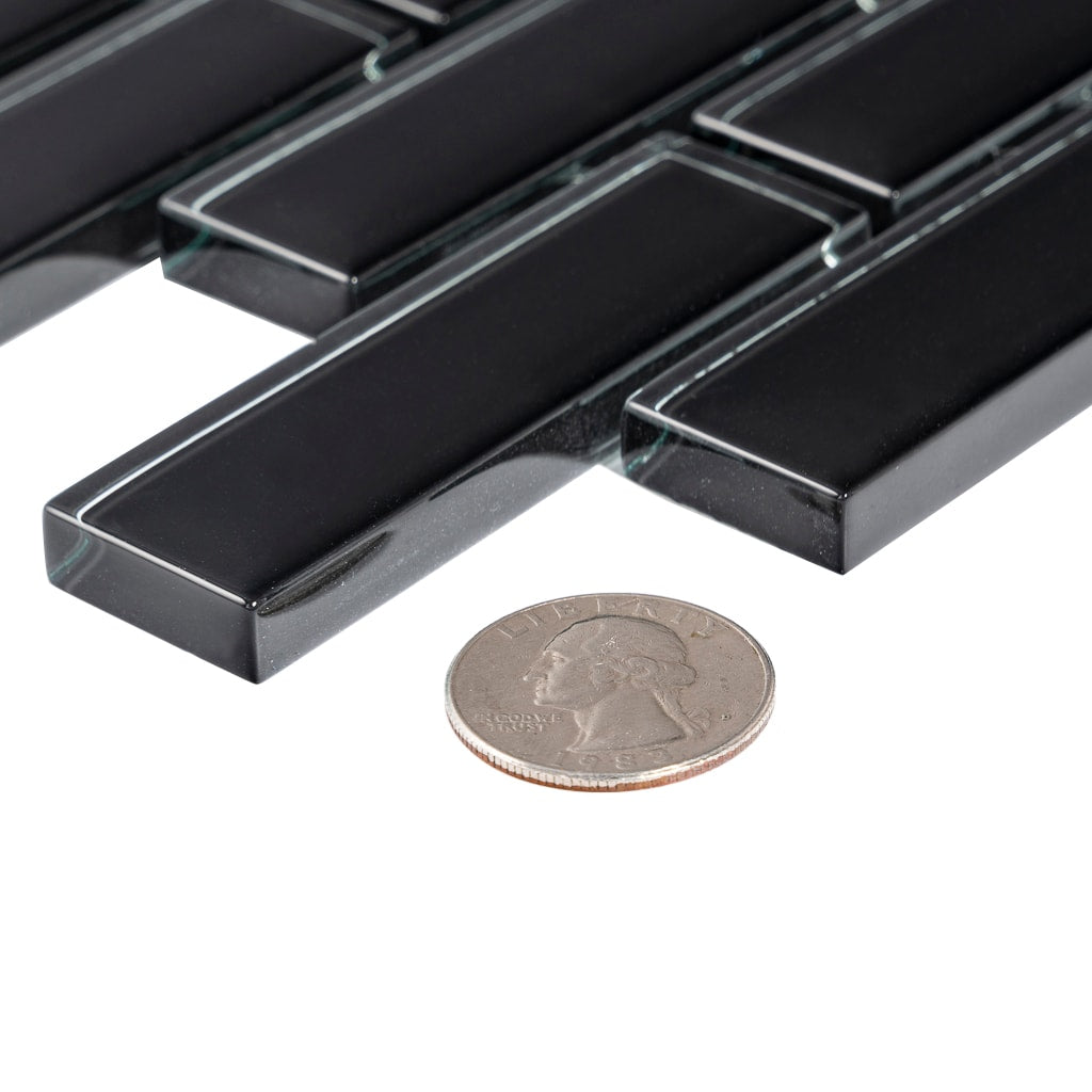Apollo Tile (Sample) Colorway Black 4-in x 4-in Glossy Glass Brick Subway Floor and Wall Tile