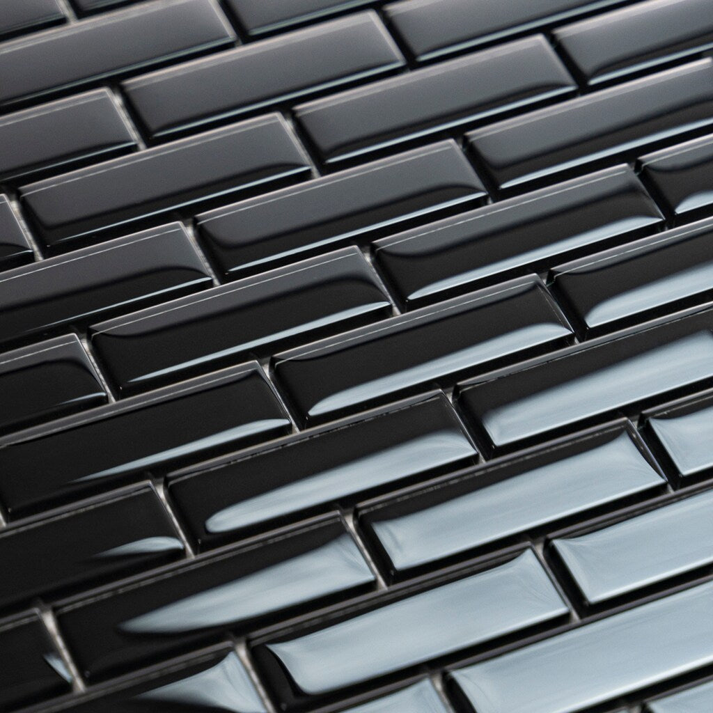 Apollo Tile (Sample) Colorway Black 4-in x 4-in Glossy Glass Brick Subway Floor and Wall Tile