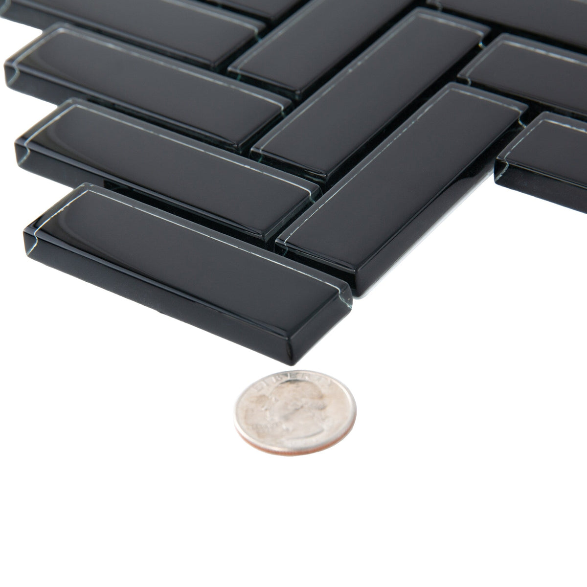 Apollo Tile (Sample) Colorway Black 4-in x 4-in Glossy Glass Herringbone Mosaic Floor and Wall Tile