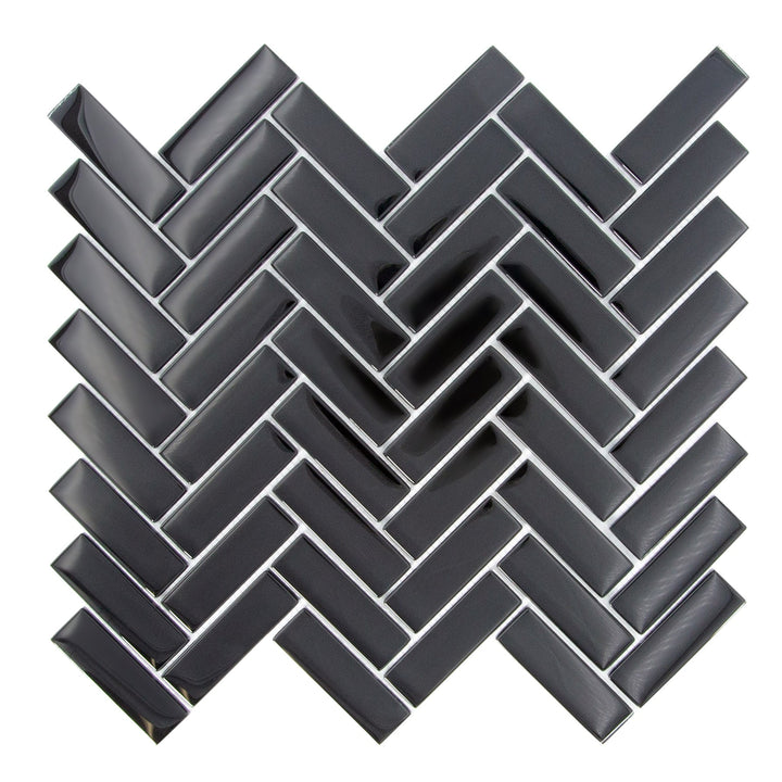 Apollo Tile (Sample) Colorway Black 4-in x 4-in Glossy Glass Herringbone Mosaic Floor and Wall Tile