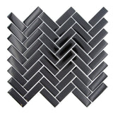 Apollo Tile (Sample) Colorway Black 4-in x 4-in Glossy Glass Herringbone Mosaic Floor and Wall Tile