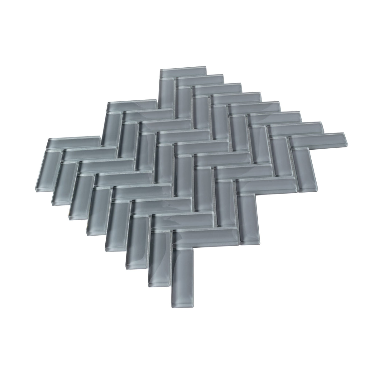 Apollo Tile (Sample) Colorway Gray 4-in x 4-in Glossy Glass Herringbone Floor and Wall Tile