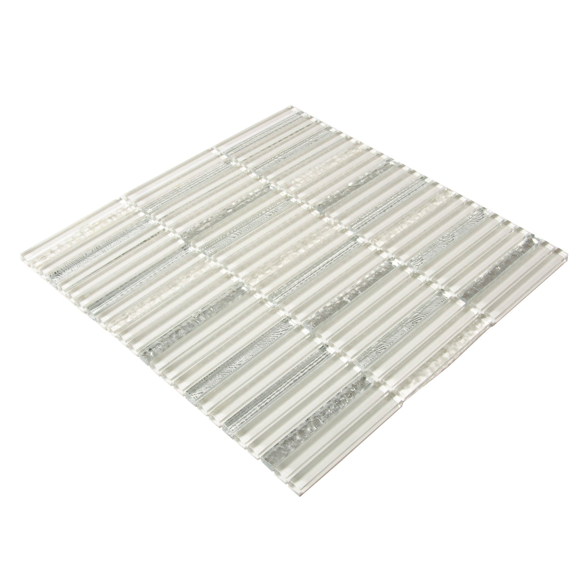 Apollo Tile (Sample) Waterfall White and Silver 4-in x 4-in Glossy Glass Linear Patterned Wall Tile