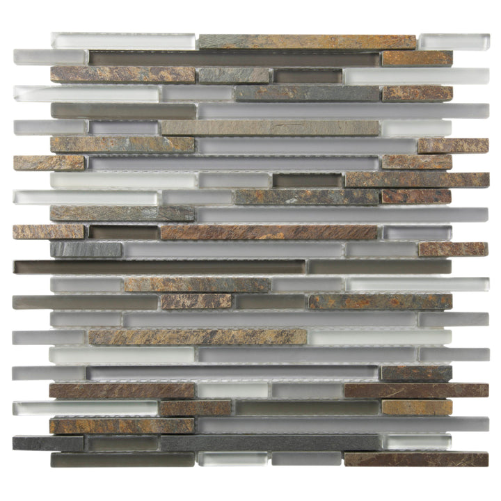 Apollo Tile Waterfall White and Gray 12-in x 12-in Multi-finish Natural stone Marble Patterned Mosaic Wall Tile product image