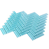 Apollo Tile (Sample) Colorway Tiffany Blue 4-in x 4-in Glossy Glass Herringbone Mosaic Floor and Wall Tile