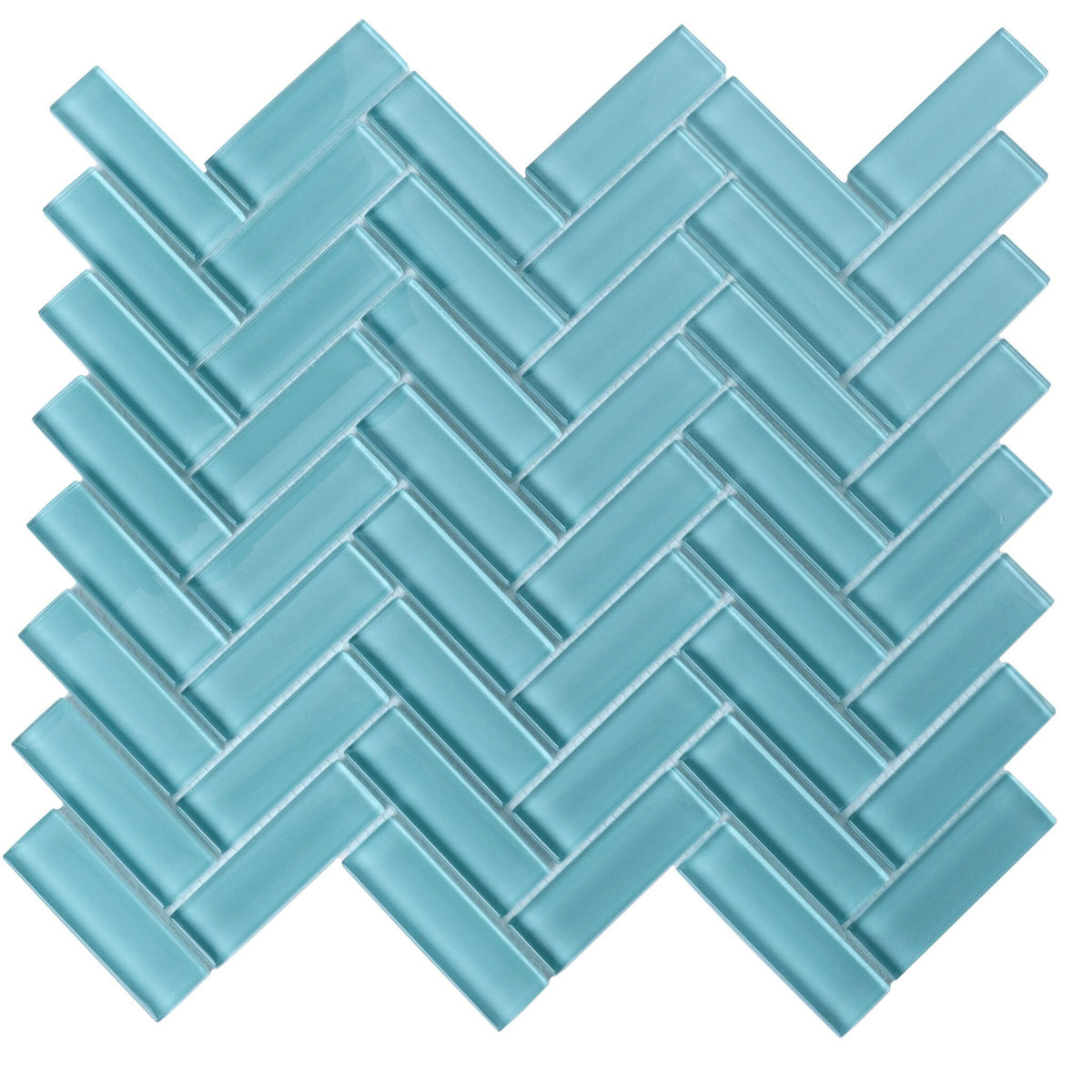 Apollo Tile (Sample) Colorway Tiffany Blue 4-in x 4-in Glossy Glass Herringbone Mosaic Floor and Wall Tile