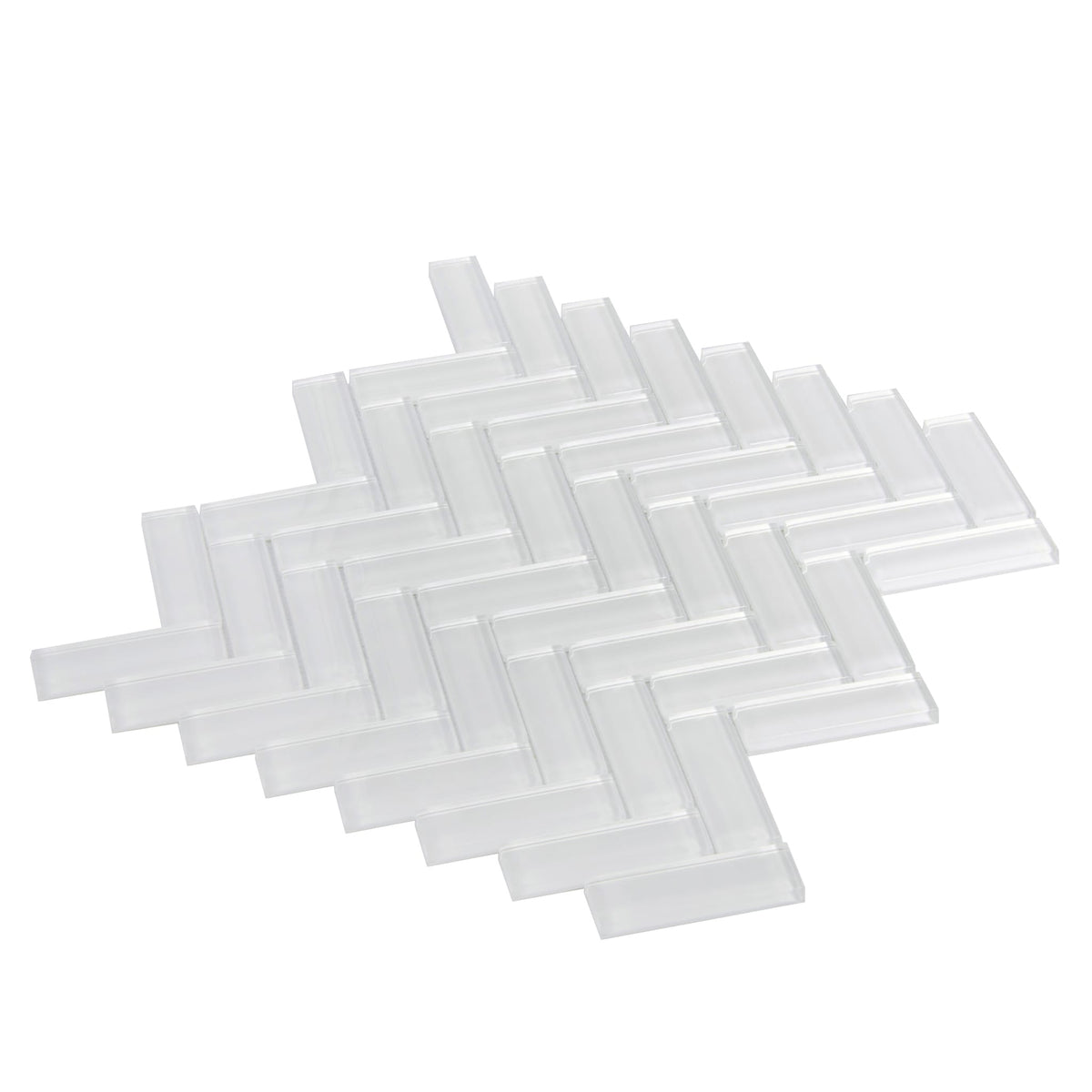 Apollo Tile (Sample) Colorway White 4-in x 4-in Glossy Glass Herringbone Mosaic Floor and Wall Tile