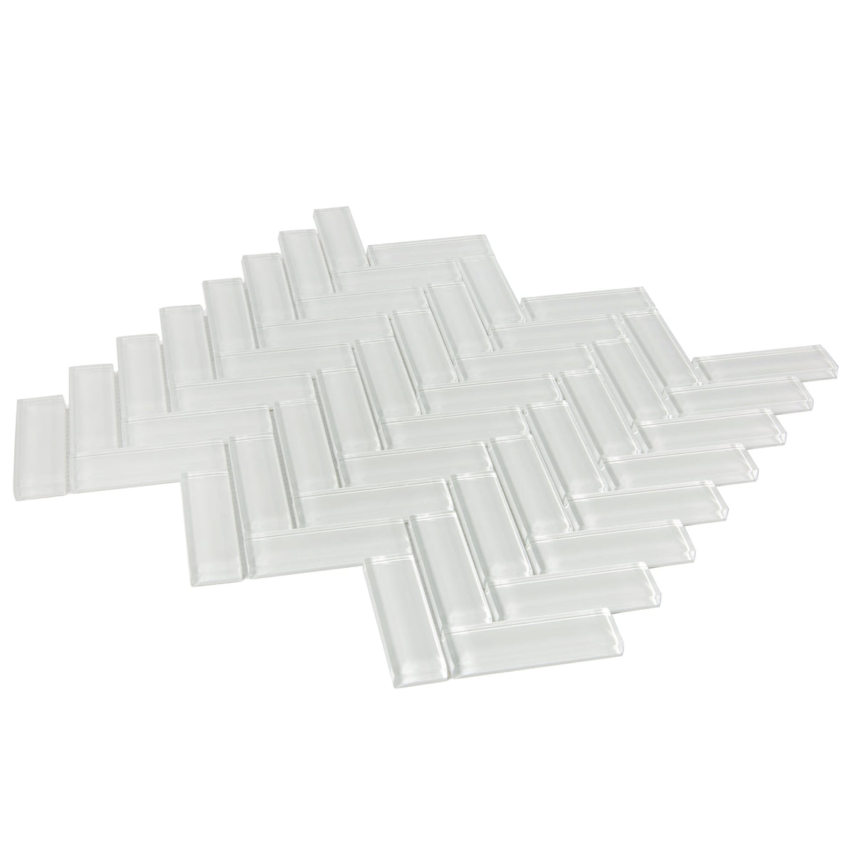 Apollo Tile (Sample) Colorway White 4-in x 4-in Glossy Glass Herringbone Mosaic Floor and Wall Tile