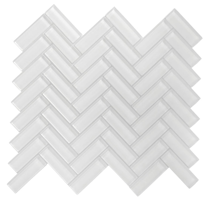 Apollo Tile (Sample) Colorway White 4-in x 4-in Glossy Glass Herringbone Mosaic Floor and Wall Tile