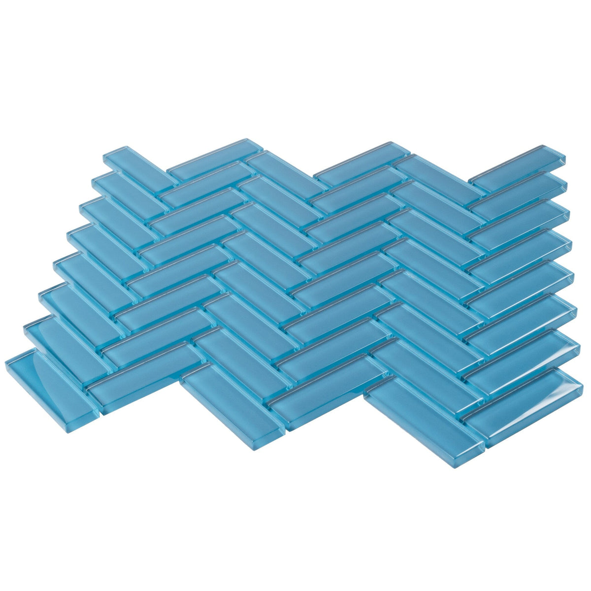 Apollo Tile (Sample) Colorway Sea Blue 4-in x 4-in Glossy Glass Herringbone Floor and Wall Tile