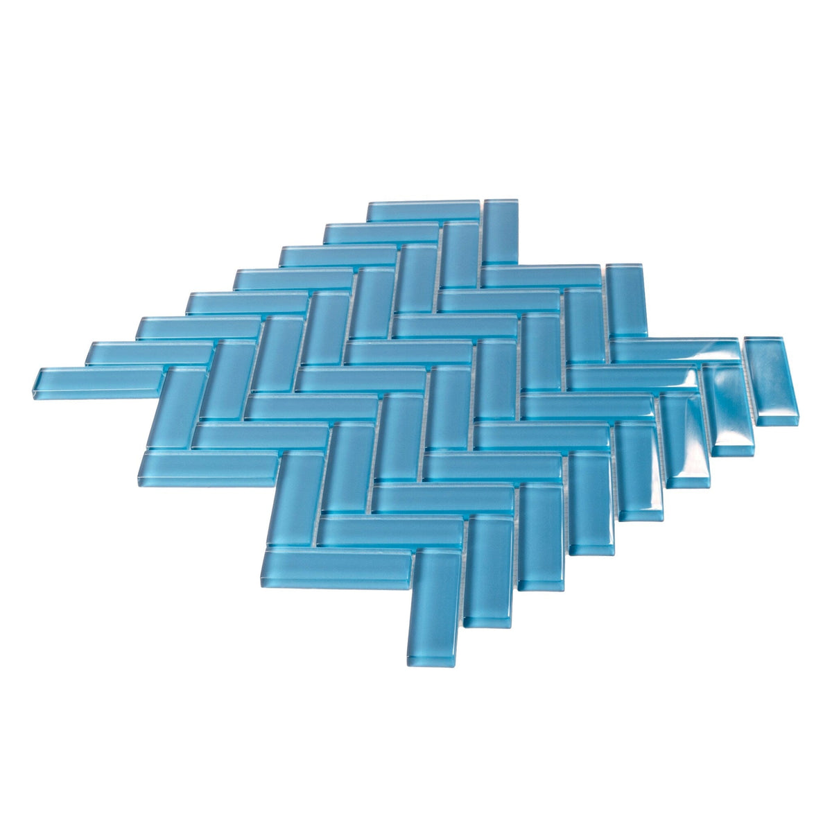 Apollo Tile (Sample) Colorway Sea Blue 4-in x 4-in Glossy Glass Herringbone Floor and Wall Tile