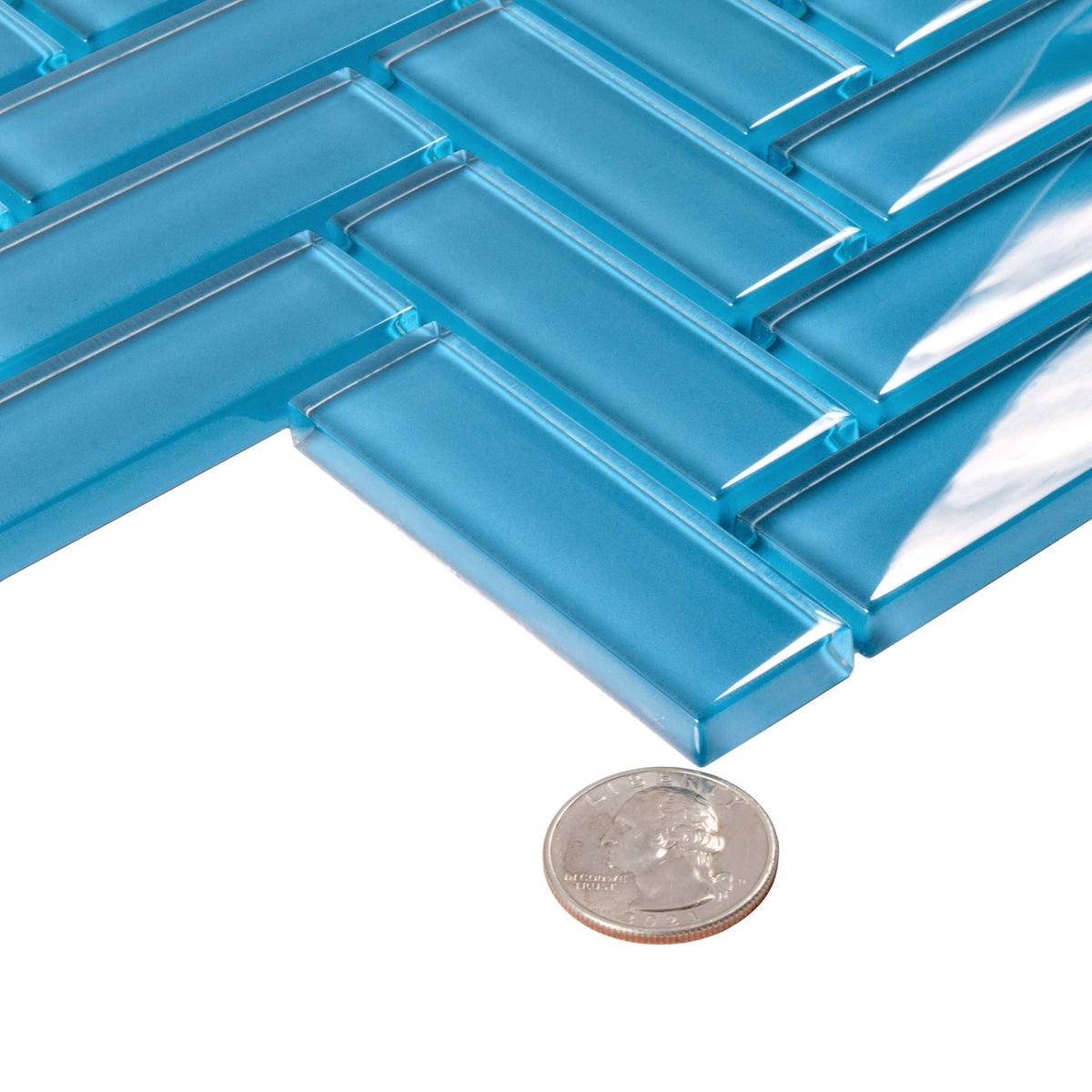 Apollo Tile (Sample) Colorway Sea Blue 4-in x 4-in Glossy Glass Herringbone Floor and Wall Tile