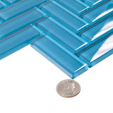 Apollo Tile (Sample) Colorway Sea Blue 4-in x 4-in Glossy Glass Herringbone Floor and Wall Tile