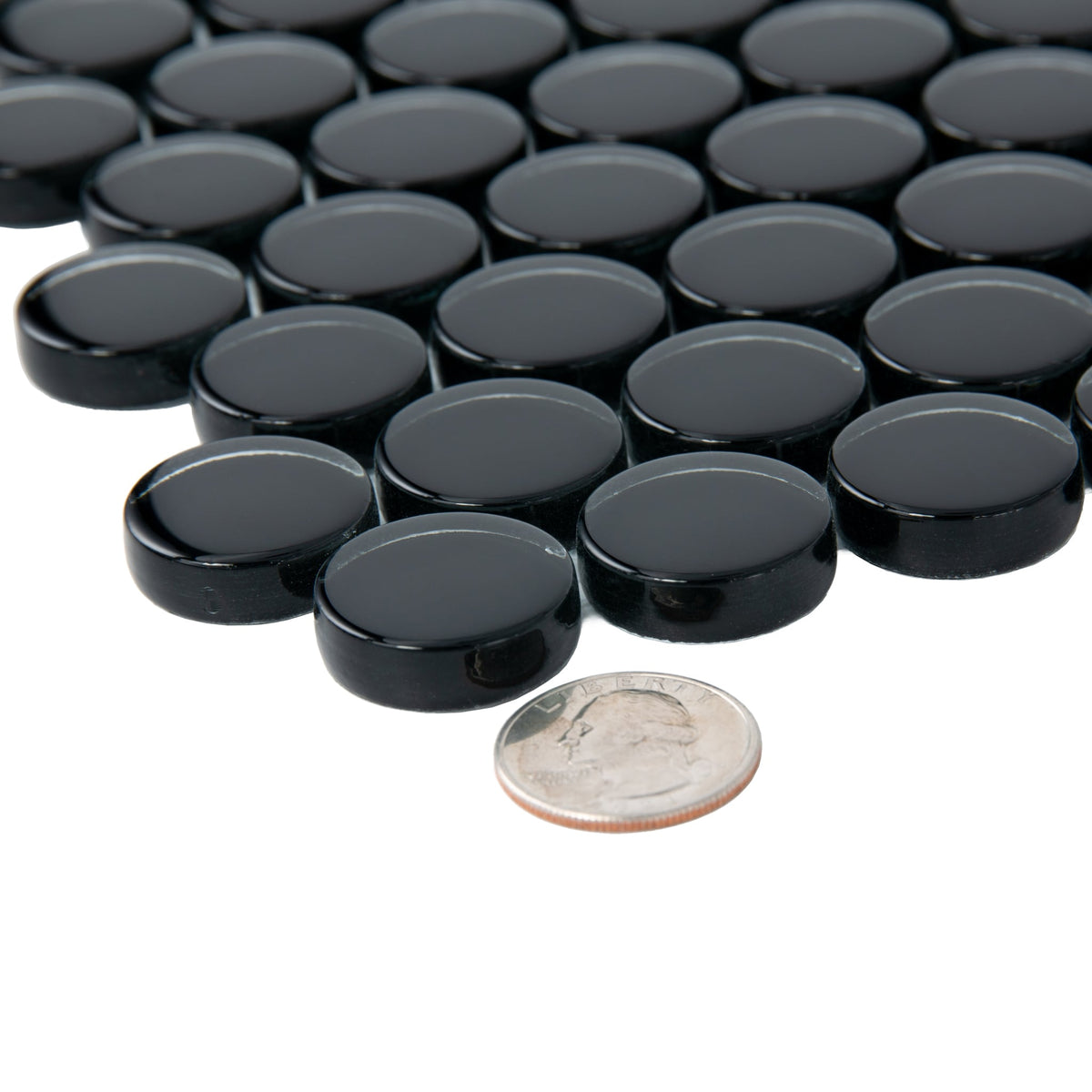 Apollo Tile (Sample) Colorway Black 4-in x 4-in Glossy Glass Penny Round Mosaic Floor and Wall Tile