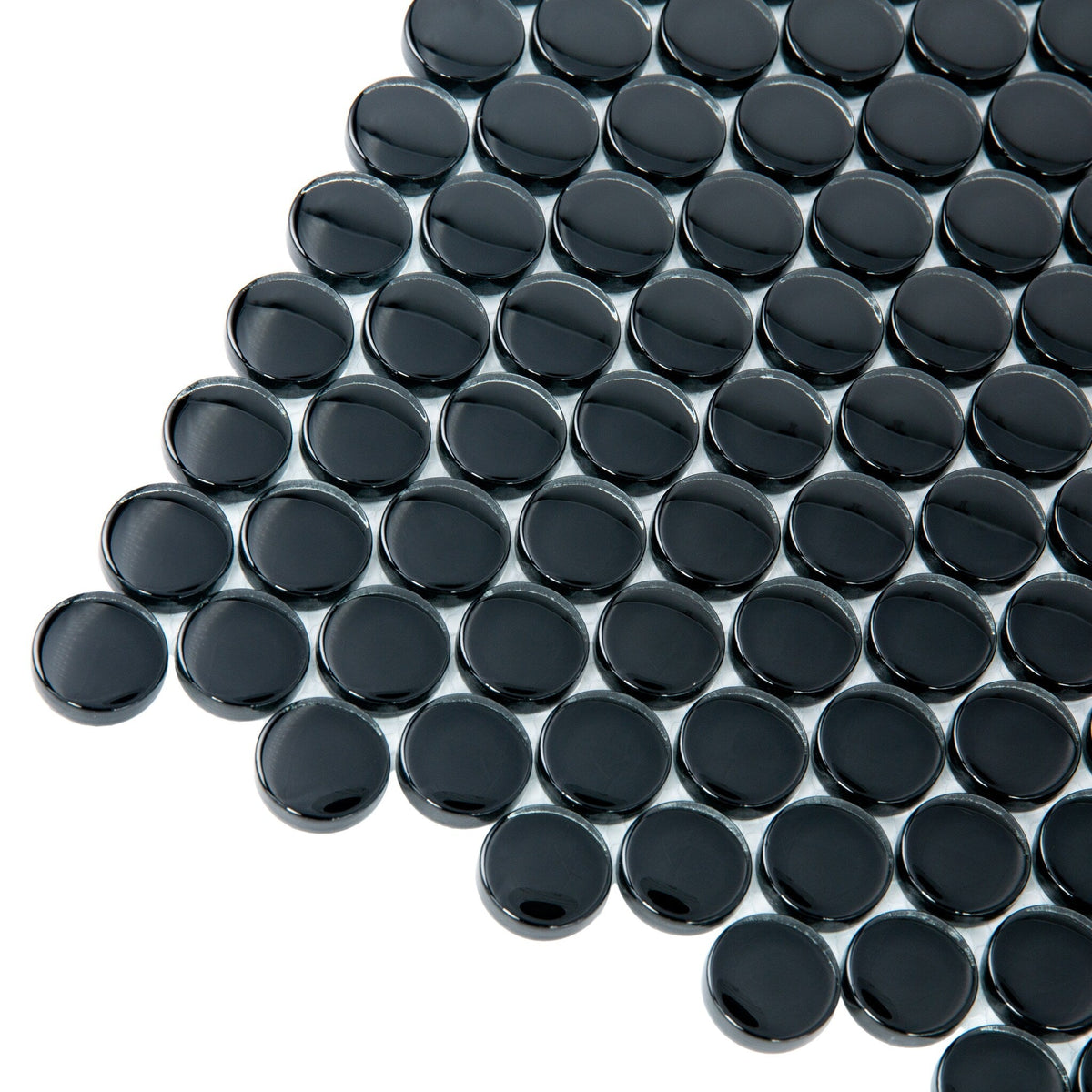 Apollo Tile Colorway Black 12-in x 12-in Glossy Glass Penny Round Floor and Wall Tile (5-sq. ft/ Carton)