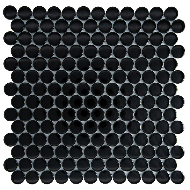 Apollo Tile Colorway Black 12-in x 12-in Glossy Glass Penny Round Floor and Wall Tile (5-sq. ft/ Carton)